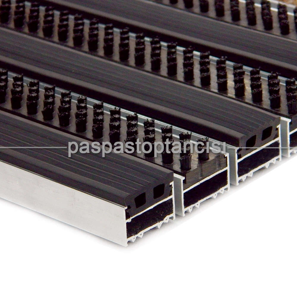 Alüminyum Metal Paspas Lastik ve Fırça Fitilli Siyah