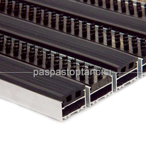 Alüminyum Metal Paspas Lastik ve Fırça Fitilli Siyah - 1