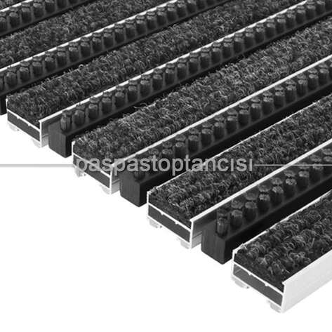 Alüminyum Paspas Bukle Halı Fitilli ve Plastik Fırçalı UM1060 Siyah - 1