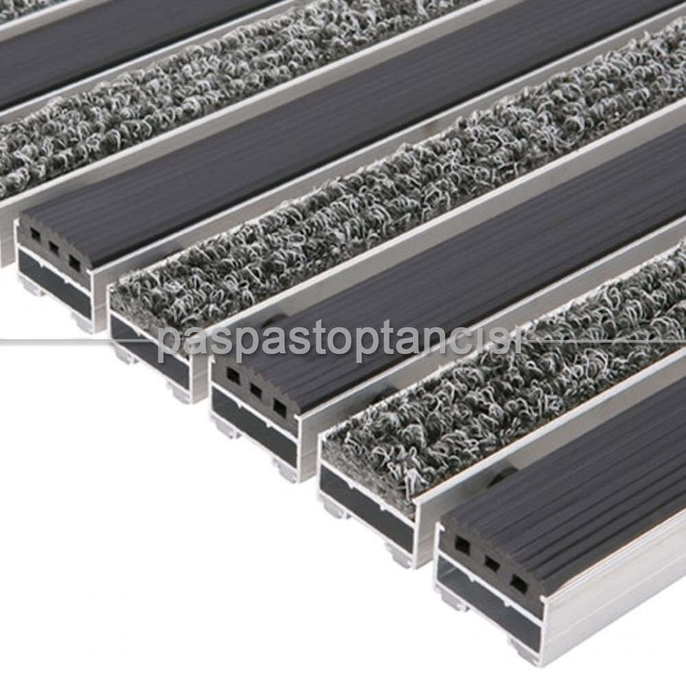 Alüminyum Paspas Bukle Halı Fitilli ve Yivli PVC Fitilli UM1020 Gri