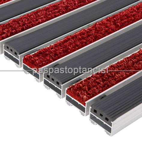 Alüminyum Paspas Bukle Halı Fitilli ve Yivli PVC Fitilli UM1020 Kırmızı - 1