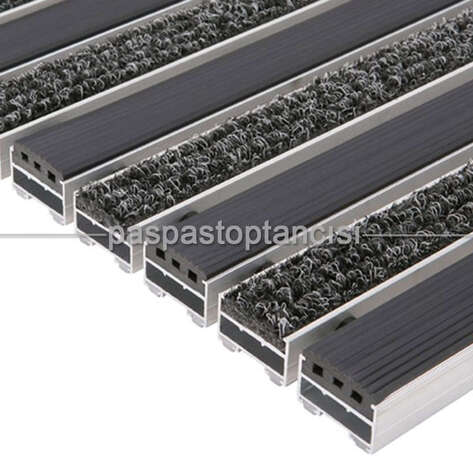 Alüminyum Paspas Bukle Halı Fitilli ve Yivli PVC Fitilli UM1020 Siyah - 1