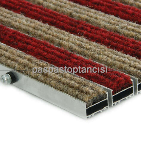 Alüminyum Paspas Halı Fitilli Kırmızı - Açık Kahve - 1