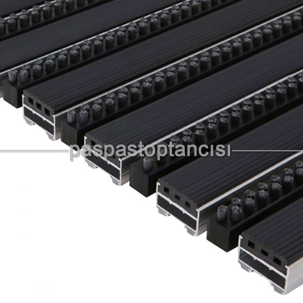 Alüminyum Paspas Yivli PVC Fitilli ve Plastik Fırça Fitilli UM2060 Siyah