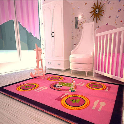 Anaokulu Çocuk Halısı Pembe Sofra Halı - 3