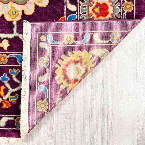 Yün ve Bambu ile Özel Tezgahlarda Üretilen Otantik Desenli El Emeği Modern Uşak Halısı Funky 803 Mor - 5