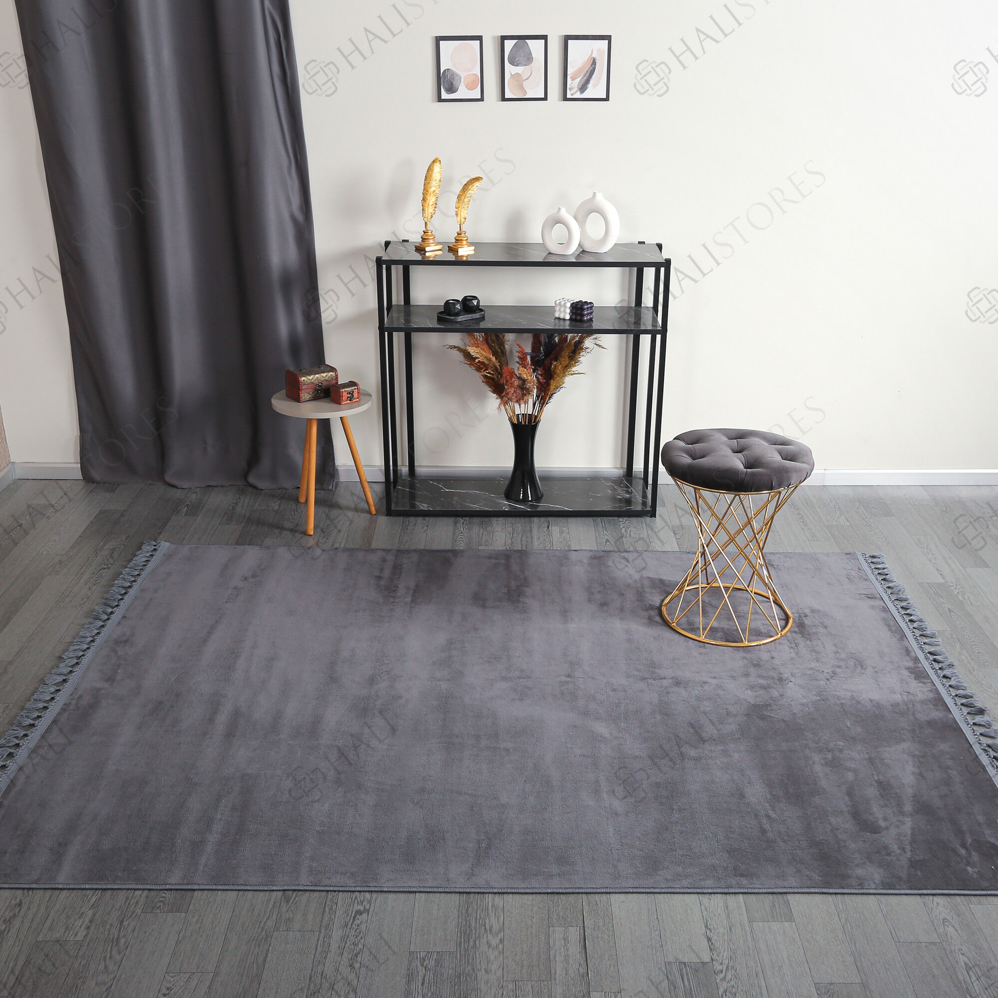 Antrasit Peluş Yıkanabilir Halı