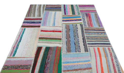 Apex Kilim Patchwork Unique Striped 25241 158 cm X 220 cm - 3