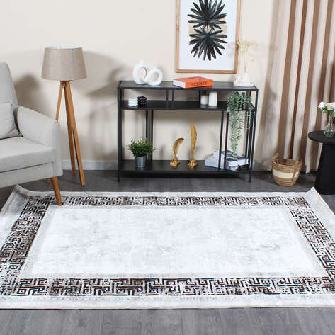Armony 03649A Siyah Klasik Çerçeveli Saçaklı Salon Halısı - 1