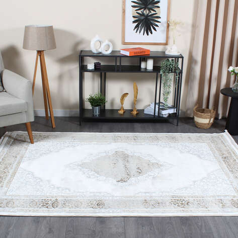 Armony 03890A Bej Klasik Göbekli Saçaklı Salon Halısı - 1