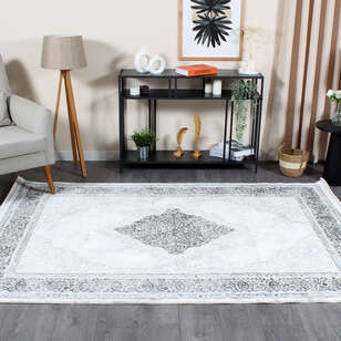 Armony 03890A Gri Klasik Göbekli Saçaklı Salon Halısı (1)