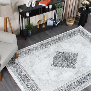 Armony 03890A Gri Klasik Göbekli Saçaklı Salon Halısı (2)