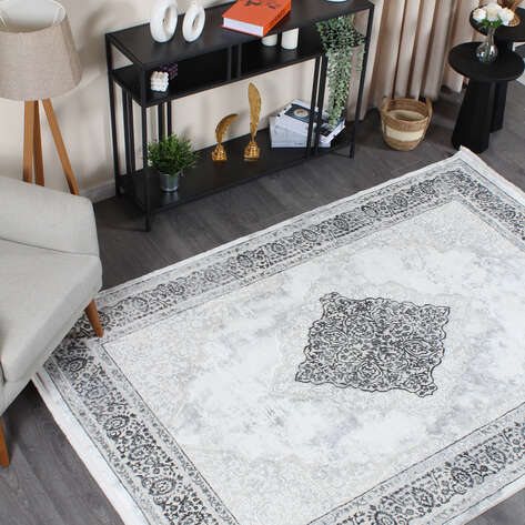 Armony 03890A Gri Klasik Göbekli Saçaklı Salon Halısı - 2