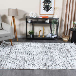 Armony 04023A Beyaz Modern Geometrik Desenli Saçaklı Salon Halısı