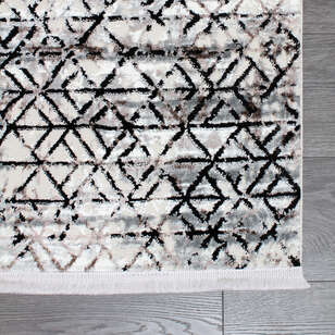 Armony 04023A Beyaz Modern Geometrik Desenli Saçaklı Salon Halısı (5)