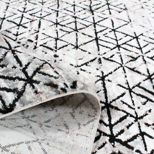 Armony 04023A Beyaz Modern Geometrik Desenli Saçaklı Salon Halısı (4)