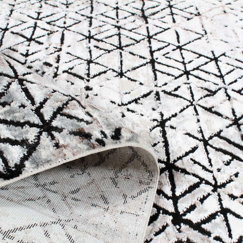 Armony 04023A Beyaz Modern Geometrik Desenli Saçaklı Salon Halısı - 4