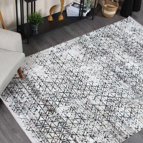 Armony 04023A Beyaz Modern Geometrik Desenli Saçaklı Salon Halısı - 2