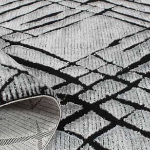 Armony 04068C Gri Modern Geometrik Desenli Saçaklı Salon Halısı (4)