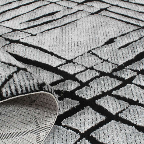Armony 04068C Gri Modern Geometrik Desenli Saçaklı Salon Halısı - 4