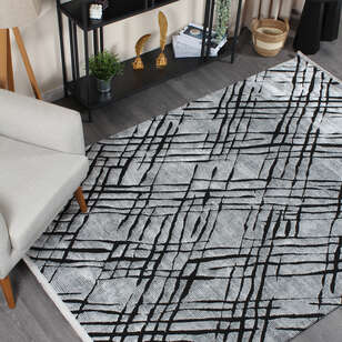 Armony 04068C Gri Modern Geometrik Desenli Saçaklı Salon Halısı (1)