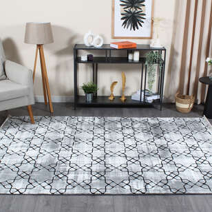 Armony 02848B Siyah Modern Geometrik Desenli Saçaklı Salon Halısı