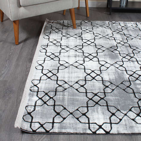 Armony 02848B Siyah Modern Geometrik Desenli Saçaklı Salon Halısı - 3
