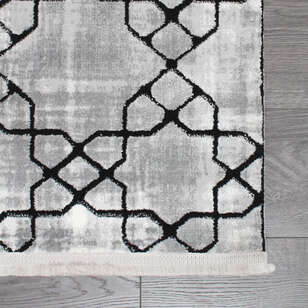 Armony 02848B Siyah Modern Geometrik Desenli Saçaklı Salon Halısı (5)