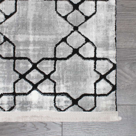 Armony 02848B Siyah Modern Geometrik Desenli Saçaklı Salon Halısı - 5
