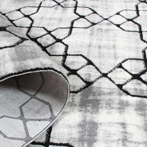 Armony 02848B Siyah Modern Geometrik Desenli Saçaklı Salon Halısı - 4