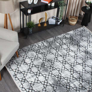 Armony 02848B Siyah Modern Geometrik Desenli Saçaklı Salon Halısı (1)