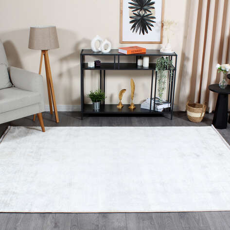 Armony 4569 Beyaz Modern Sade Saçaklı Salon Halısı - 1
