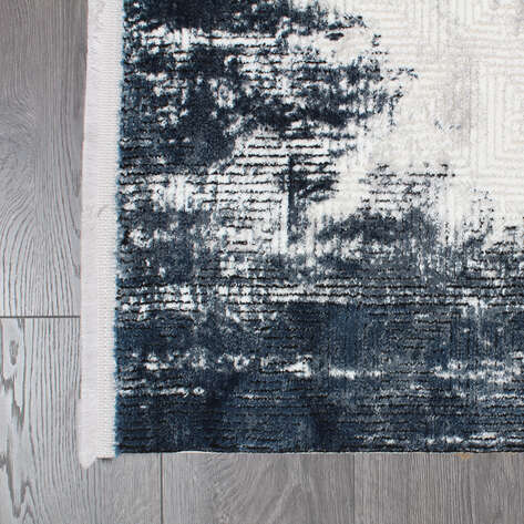 Armony 04629A Mavi Modern Mermer Deseni Efektli Krem Saçaklı Salon Halısı - 5