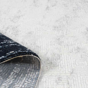 Armony 04629A Mavi Modern Mermer Deseni Efektli Krem Saçaklı Salon Halısı (4)