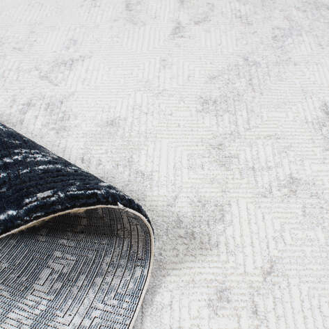 Armony 04629A Mavi Modern Mermer Deseni Efektli Krem Saçaklı Salon Halısı - 4