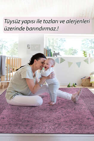 Vintage Eskitme Desenli Dokuma Pamuk Polyester Halı HS 426 - 8