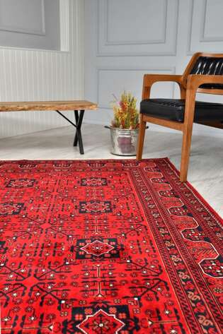 %100 Bambu Özel Tezgah Halısı Kırmızı Afgan 901 - 3