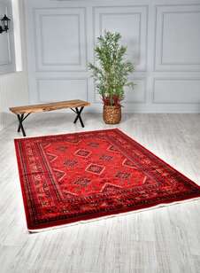 %100 Bambu Özel Tezgah Halısı Kırmızı Afgan 902 (1)