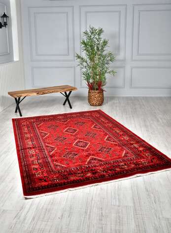 %100 Bambu Özel Tezgah Halısı Kırmızı Afgan 902 - 1