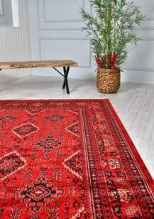 %100 Bambu Özel Tezgah Halısı Kırmızı Afgan 902 (2)