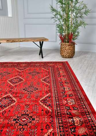 %100 Bambu Özel Tezgah Halısı Kırmızı Afgan 902 - 2