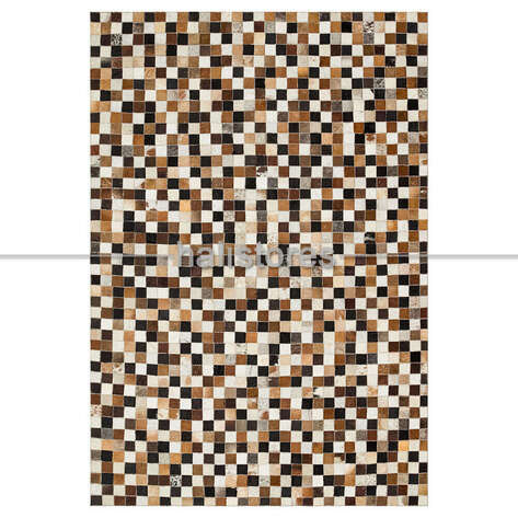Bej-Kahve Deri Patchwork Halı - 1