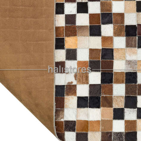 Bej-Kahve Deri Patchwork Halı - 4