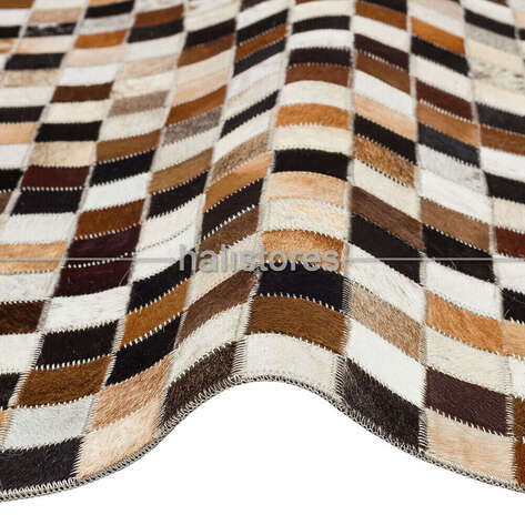 Bej-Kahve Deri Patchwork Halı - 3