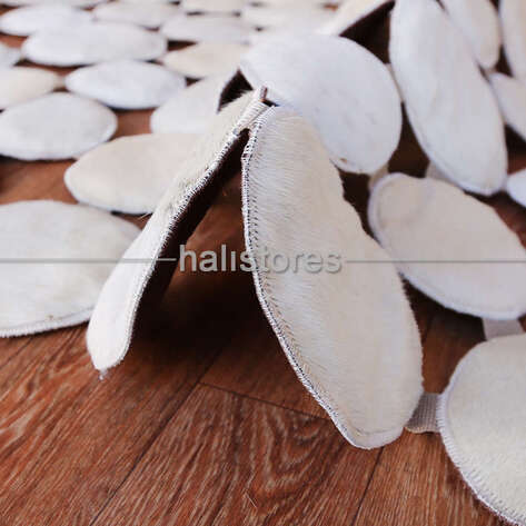 Beyaz Yuvarlak Deri Patchwork Halı - 3