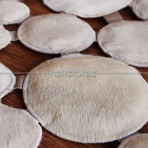 Beyaz Yuvarlak Deri Patchwork Halı - 4