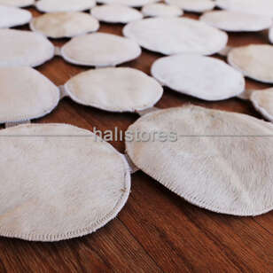 Beyaz Yuvarlak Deri Patchwork Halı (5)