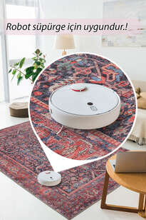 Eskitme Vintage Desenli Dokuma Taban Dekoratif Kırmızı Halı HS 354 (5)