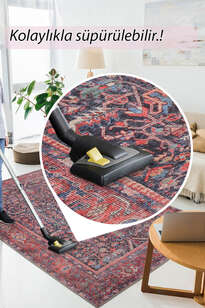 Eskitme Vintage Desenli Dokuma Taban Dekoratif Kırmızı Halı HS 354 (6)