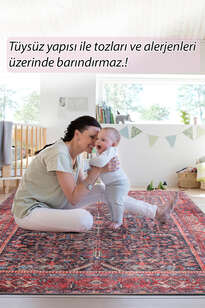 Eskitme Vintage Desenli Dokuma Taban Dekoratif Kırmızı Halı HS 354 (7)